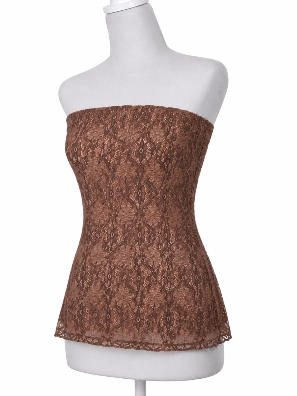 Studio Y Brown Floral Lace Strapless Tube Top Small Made in USA